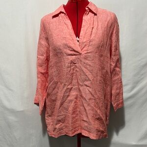 Tahari Light Coral 100% Linen Blouse Mm216